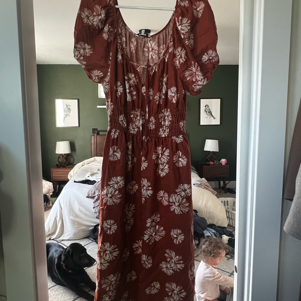 Madewell Rust Floral Maxi Dress with Puff Sleeves